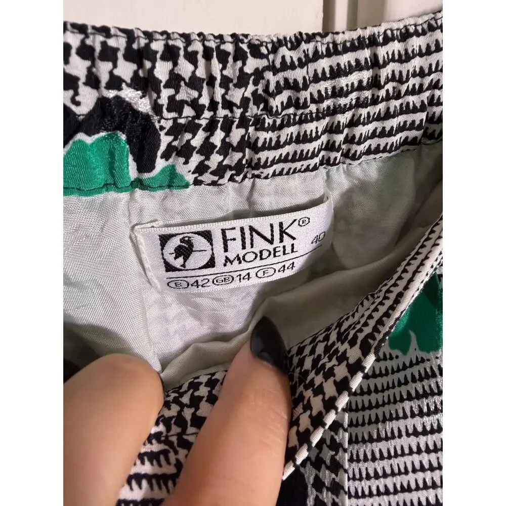 Vintage 80s Fink Modell 2 Piece Skirt Blouse Set Green Floral Plaid Size 40/L